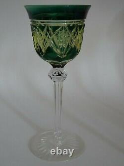 One Antique Roemer Wine Glass Crystal Val Saint Lambert Pattern Uranuim Vaseline