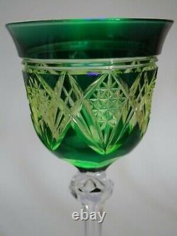 One Antique Roemer Wine Glass Crystal Val Saint Lambert Pattern Uranuim Vaseline