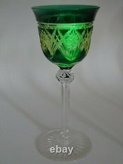 One Antique Roemer Wine Glass Crystal Val Saint Lambert Pattern Uranuim Vaseline