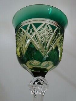 One Antique Roemer Wine Glass Crystal Val Saint Lambert Pattern Uranuim Vaseline