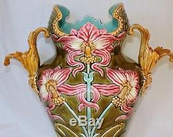 Onnaing French Majolica Jugenstil Big Vase 1880-1900 Mint Condition