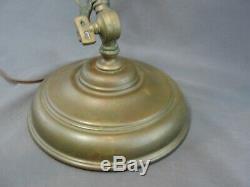 Original Antique Brass Bankers Piano Student Lamp Molded Green Glass Shade Heavy