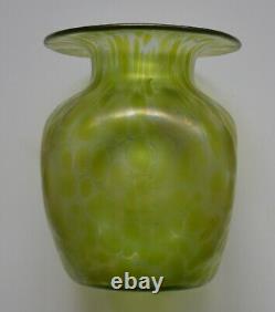 Original Antique Loetz Papillon Glass Vase Green Iridescence (c. 1900)