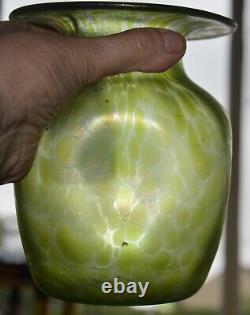 Original Antique Loetz Papillon Glass Vase Green Iridescence (c. 1900)