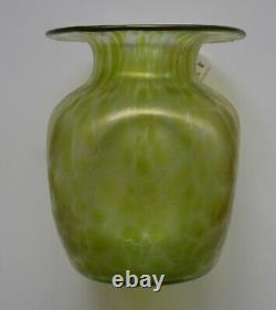 Original Antique Loetz Papillon Glass Vase Green Iridescence (c. 1900)