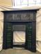 Original Art Nouveau Large Cast Iron Fireplace And Surround Complete Green Tiles