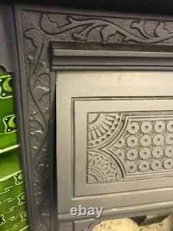 Original Art Nouveau large cast iron fireplace and surround complete green tiles