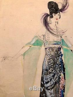 Original Erté Watercolor Fanny Brice Costume Broadway Coa From Paris Dealer