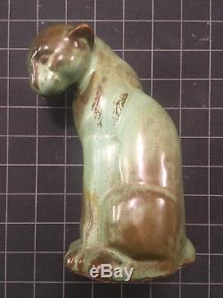 Original Frankoma Pottery Seated Ocelot Puma Cat Figurine Prairie Green 114