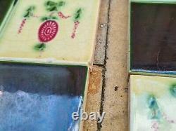 Original Set of 10 Art Nouveau Majolica Fireplace Tiles by T & R Boote