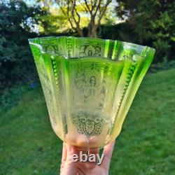 Original Victorian Green Art Nouveau Crimped Glass Oil Lamp Shade 10cm Duplex