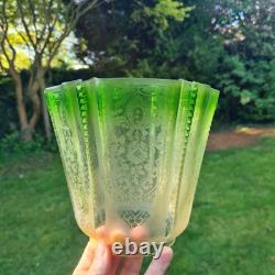 Original Victorian Green Art Nouveau Crimped Glass Oil Lamp Shade 10cm Duplex