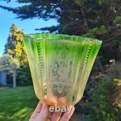 Original Victorian Green Art Nouveau Crimped Glass Oil Lamp Shade 10cm Duplex