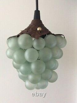 Original Vintage Art Deco Nouveau Green Glass Grape Ceiling Light Chandelier