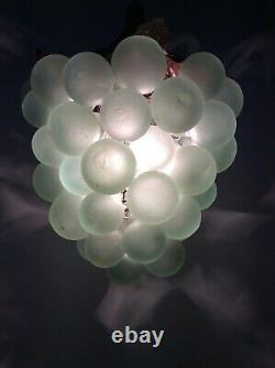 Original Vintage Art Deco Nouveau Green Glass Grape Ceiling Light Chandelier