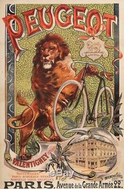 Original Vintage Poster F. Tamagno Peugeot Cycle Lion Bicycle 1895