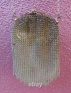Ornate Antique Art Nouveau Green Rhinestone Butterfly Motif Mesh Purse Bag