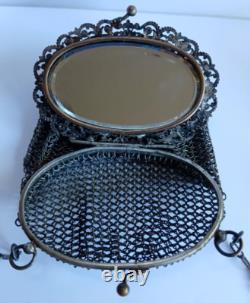 Ornate Antique Art Nouveau Green Rhinestone Butterfly Motif Mesh Purse Bag