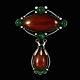 Otto Strange Friis. Art Nouveau Silver Brooch With Amber And Green Agate