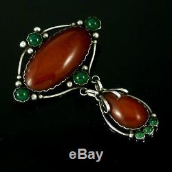 Otto Strange Friis. Art Nouveau Silver Brooch with Amber and Green Agate