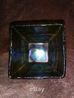 Outstanding Loetz/kralik Czech Bohemian Iridescent Green Threaded Square Bowl