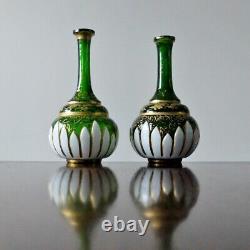 PAIR ANTIQUE BOHEMIAN ENAMELLED GLASS VASES ArtNouveau Lotus Flower Enamel Vases