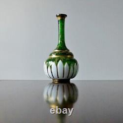 PAIR ANTIQUE BOHEMIAN ENAMELLED GLASS VASES ArtNouveau Lotus Flower Enamel Vases