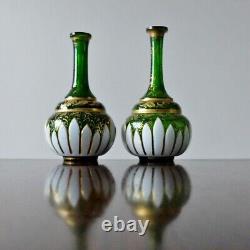 PAIR ANTIQUE BOHEMIAN ENAMELLED GLASS VASES ArtNouveau Lotus Flower Enamel Vases