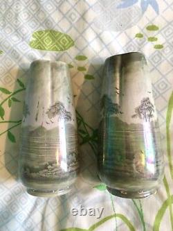 PAIR of 19th C Antique H J Wood, Burslem Iridescent Lustreware Vases, Circa 1891