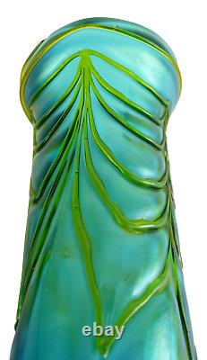 PALLME KONIG Rare PAIR of Art Nouveau Iridescent Blue & Green Glass Vase