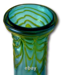 PALLME KONIG Rare PAIR of Art Nouveau Iridescent Blue & Green Glass Vase