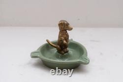 Painted Green Porcelain Casket Bowl Plateau Dachshund Art Nouveau Vintage Gift