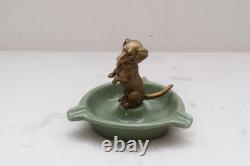 Painted Green Porcelain Casket Bowl Plateau Dachshund Art Nouveau Vintage Gift