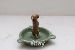 Painted Green Porcelain Casket Bowl Plateau Dachshund Art Nouveau Vintage Gift