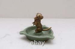 Painted Green Porcelain Casket Bowl Plateau Dachshund Art Nouveau Vintage Gift