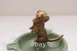 Painted Green Porcelain Casket Bowl Plateau Dachshund Art Nouveau Vintage Gift
