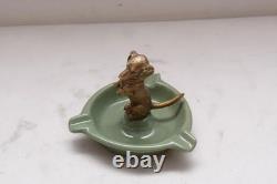 Painted Green Porcelain Casket Bowl Plateau Dachshund Art Nouveau Vintage Gift