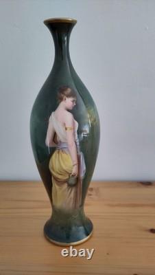 Pair Antique Victorian Royal Bonn Portrait Vases Art Nouveau PreRaphaelite style