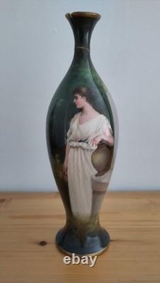 Pair Antique Victorian Royal Bonn Portrait Vases Art Nouveau PreRaphaelite style