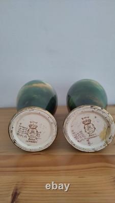 Pair Antique Victorian Royal Bonn Portrait Vases Art Nouveau PreRaphaelite style