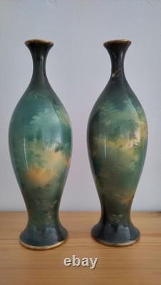 Pair Antique Victorian Royal Bonn Portrait Vases Art Nouveau PreRaphaelite style