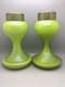 Pair Art Nouveau Bohemian Vases Mesh Flower Grill Green Iridescent Loetz Style