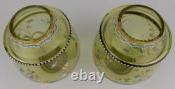 Pair Bohemian Harrach/Moser enamel painted art glass vases