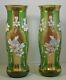 Pair Fritz Heckert Art Nouveau Art Glass Vases With Women And Flowers