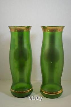 Pair Fritz Heckert Art Nouveau Art Glass Vases with Women and Flowers