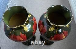 Pair LARGE 47cm Art Nouveau Pottery Vases Poppy Flowers Style Weller Ravissant
