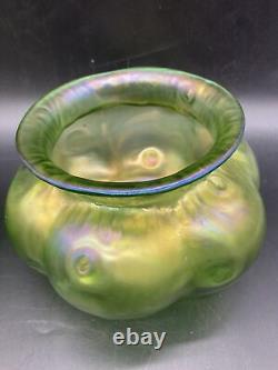 Pair Loetz Art Nouveau Creta Rusticana Bohemian Green Melon Iridescent Vases