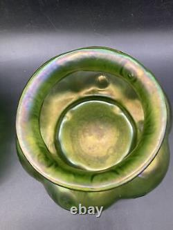 Pair Loetz Art Nouveau Creta Rusticana Bohemian Green Melon Iridescent Vases