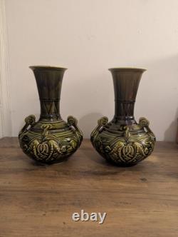 Pair Of Art Nouveau Majolica vases by Sarreguemines French Antiques