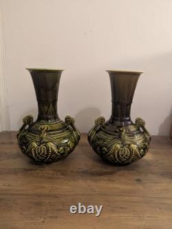 Pair Of Art Nouveau Majolica vases by Sarreguemines French Antiques